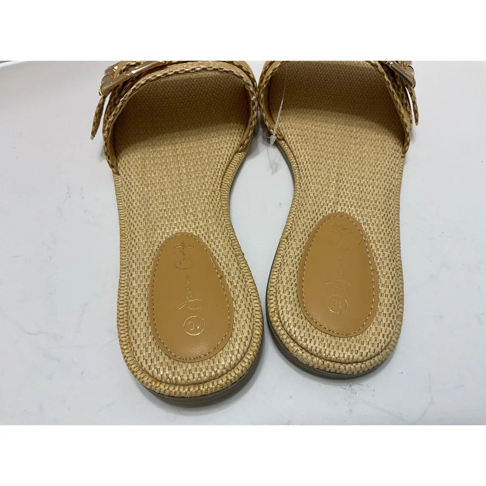 Jessica Carlyle Avero Tan Woven Raffia Buckle Slide Sandals Womens 10 New Sh4